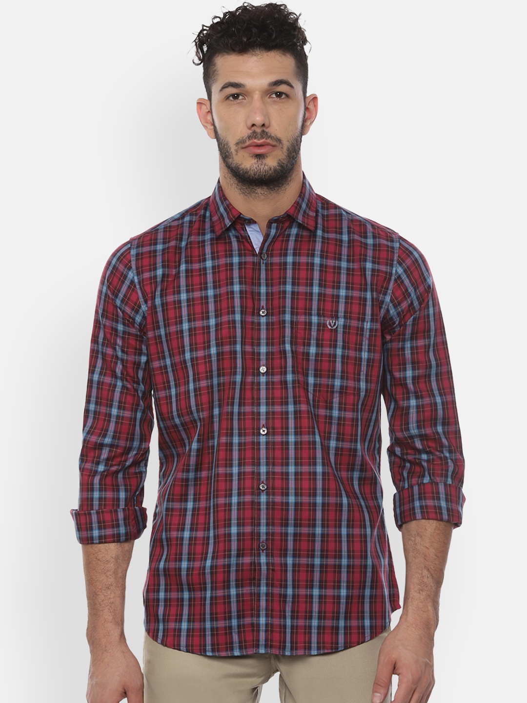 

Van Heusen Sport Men Maroon & Green Slim Fit Checked Casual Shirt