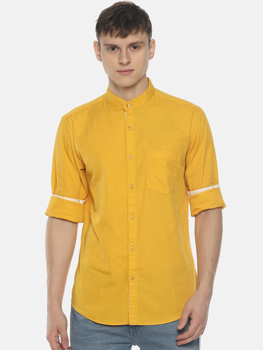 

IVOC Men Yellow Slim Fit Solid Casual Shirt