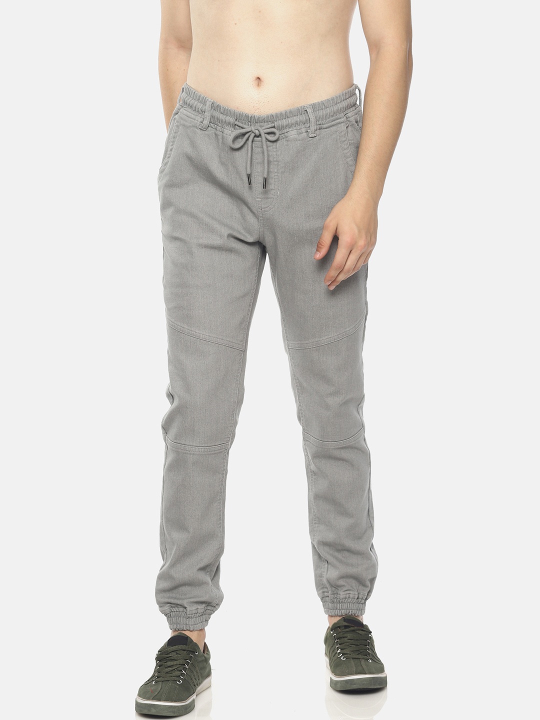 

IVOC Men Grey Solid Mid-Rise Clean Look Stretchable Denim Jogger