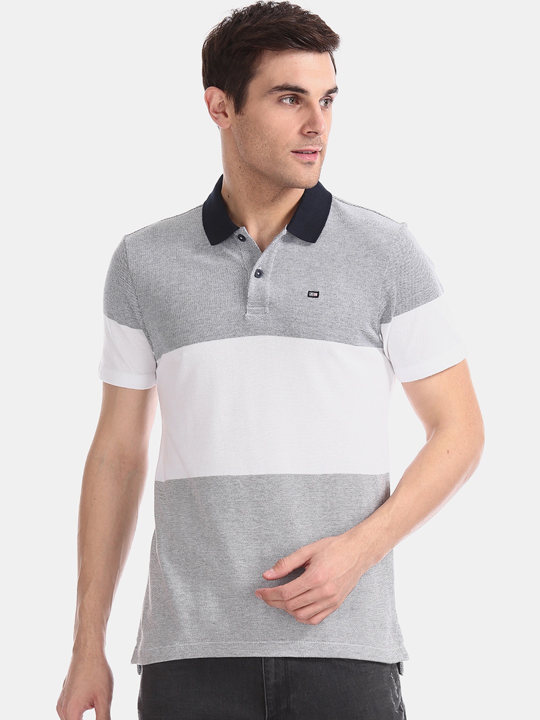 

Arrow Sport Men White Colourblocked Polo Collar Pure Cotton T-shirt