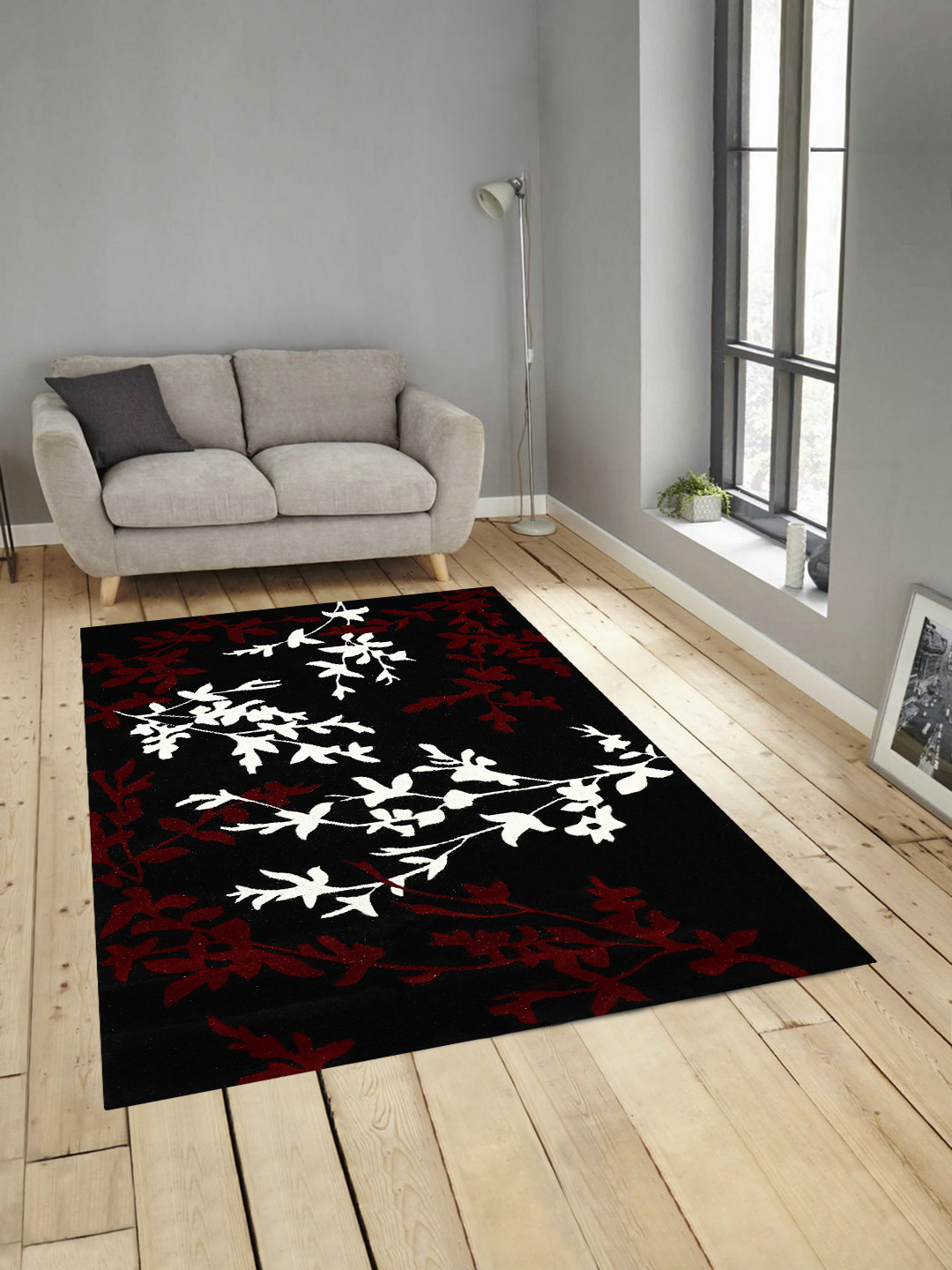 

Presto Black & White Ethnic Motif Heavy-Shaggy Anti-Skid Carpet, Red