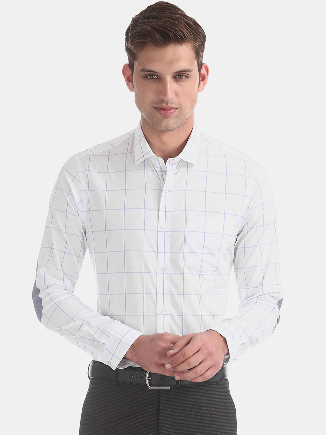 

Arrow Men White & Blue Slim Fit Checked Formal Shirt