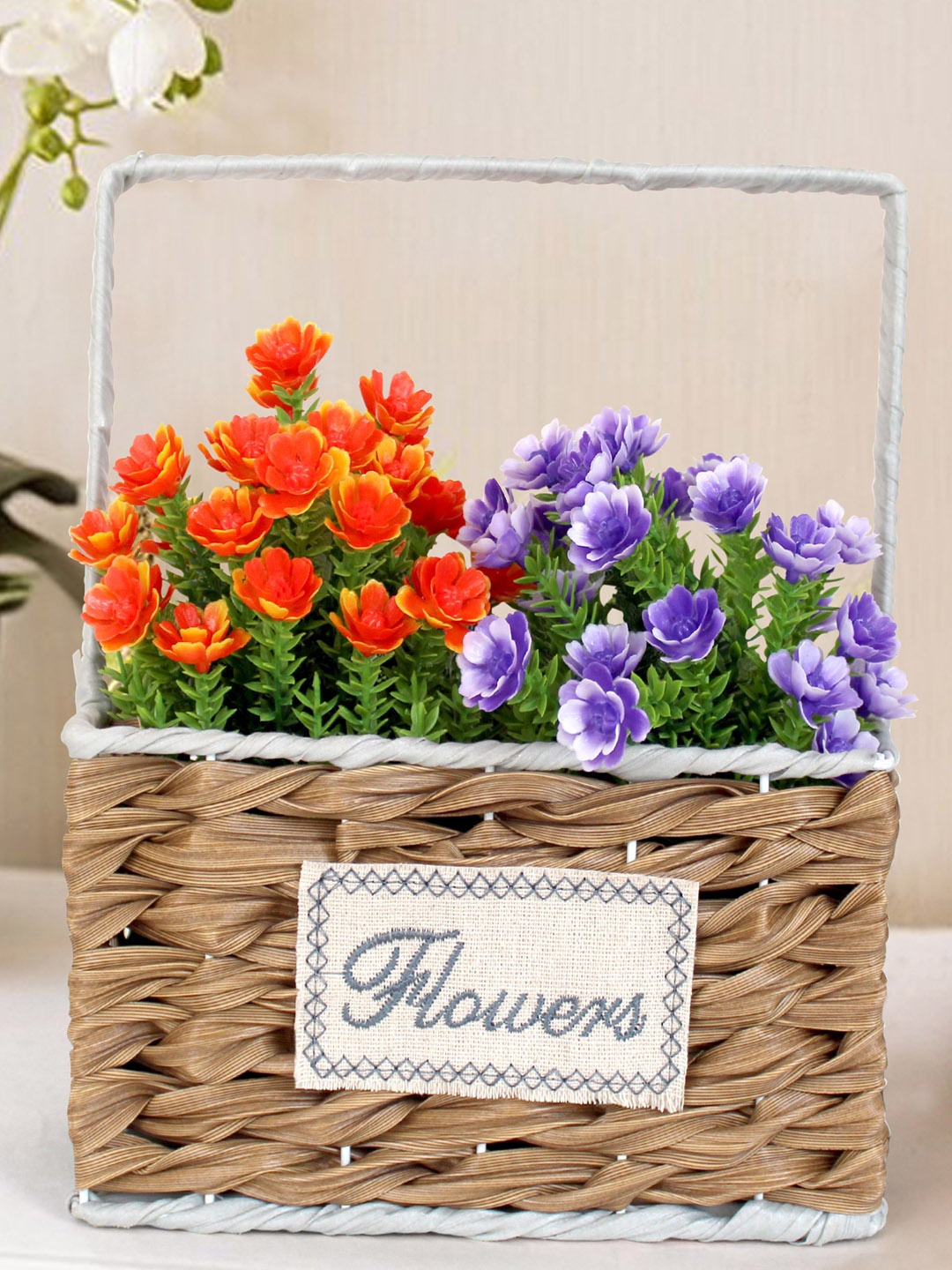 

TIED RIBBONS Orange & Blue Artifical Flowers with Pot, Multi