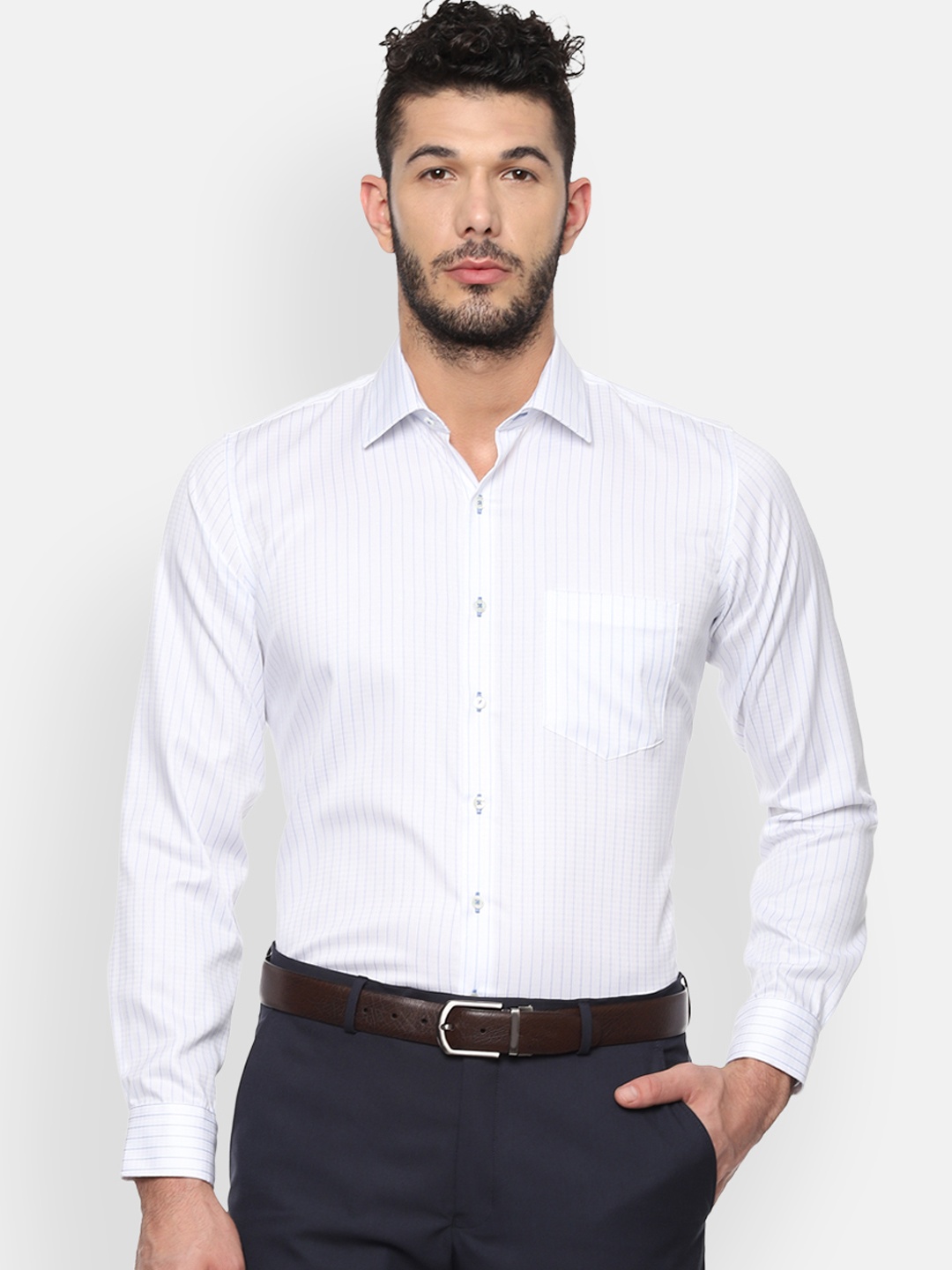 

Van Heusen Men White & Blue Slim Fit Striped Formal Shirt