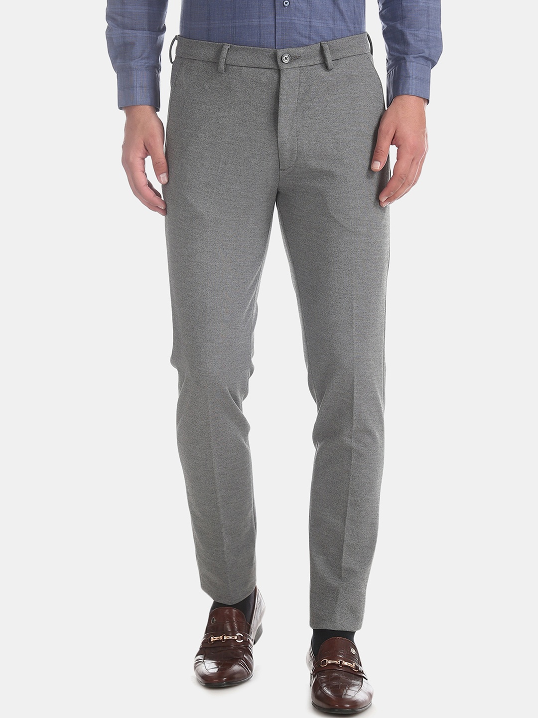 

Arrow Men Grey Slim Fit Self Design Formal Trousers