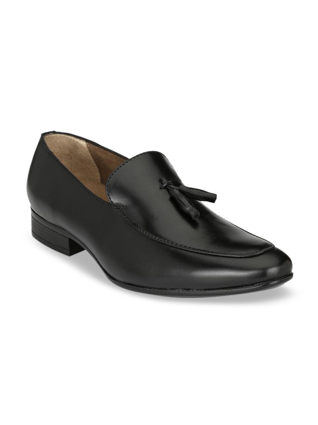 

Ferraiolo Men Black Solid Tasseled Slip-Ons