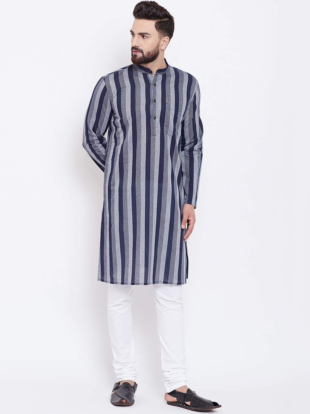 

even Men Multicoloured Striped Straight Kurta, Multi