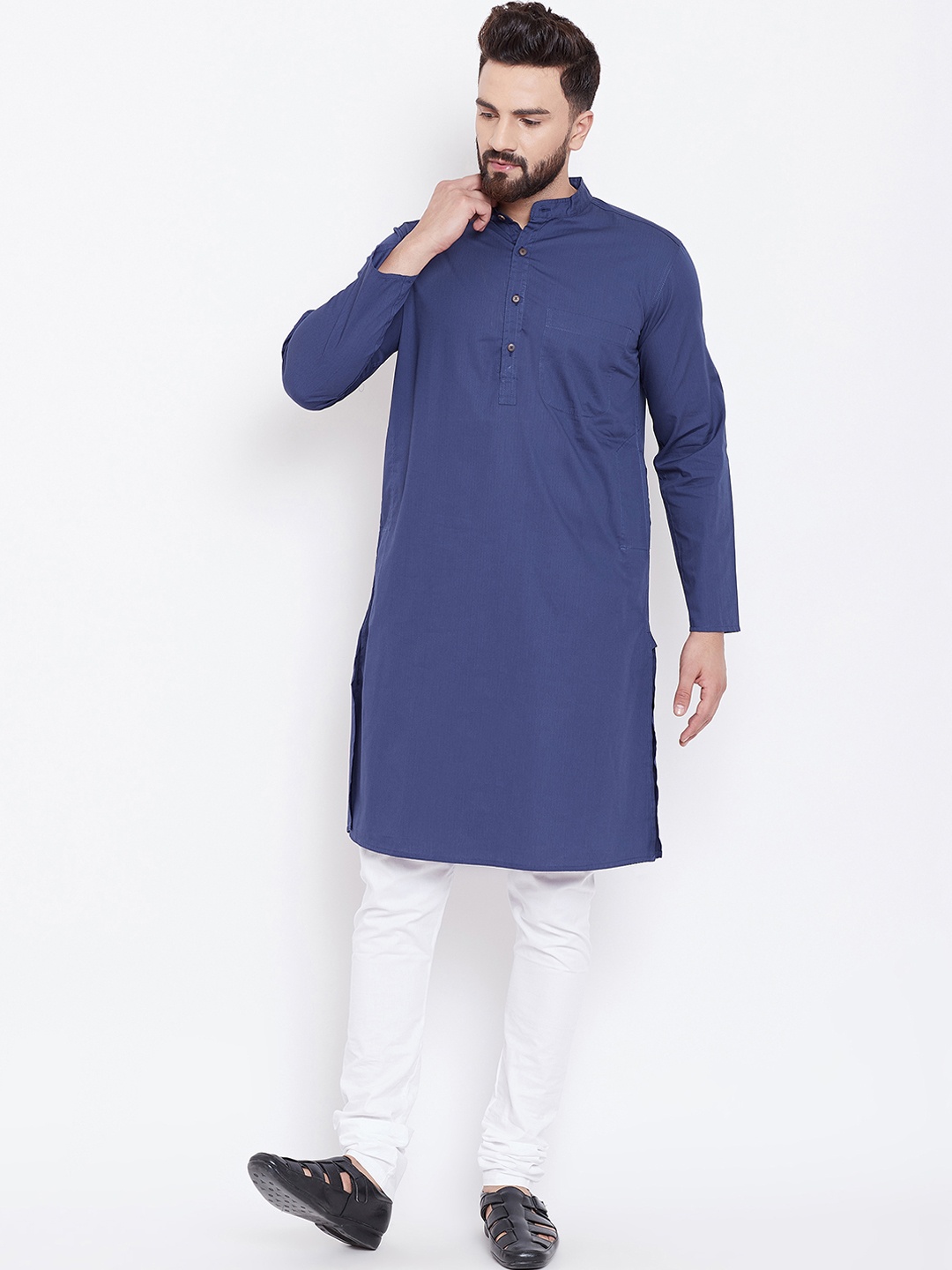 

even Men Blue Solid Straight Kurta