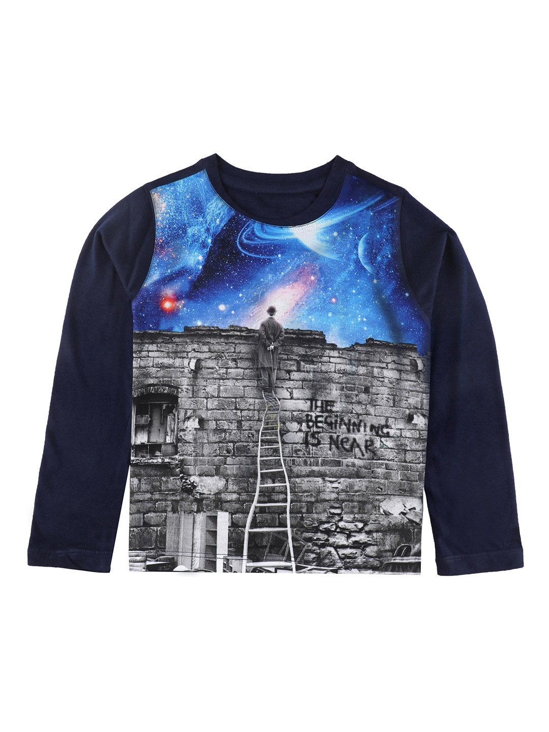 Wear Your Mind Boys Navy Blue Printed Round Neck T-shirt
