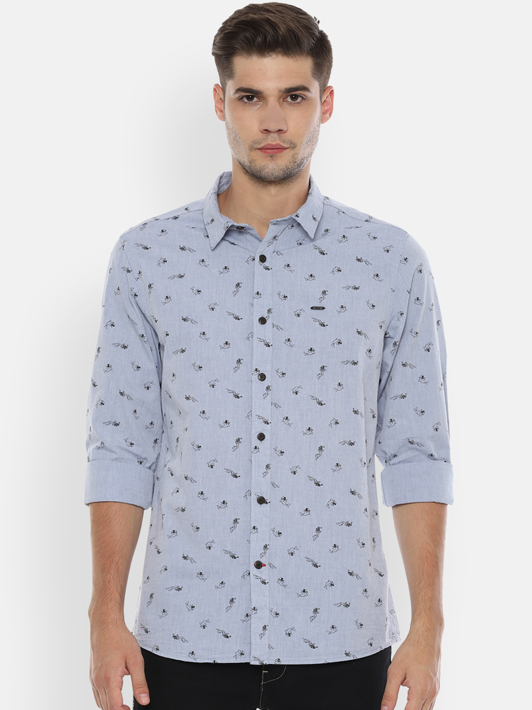 

People Men Blue Regular Fit Printed Casual Shirt