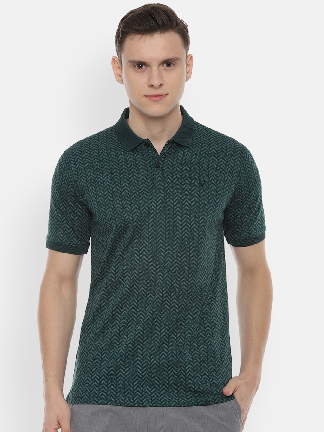 

Allen Solly Men Green Printed Polo Collar Pure Cotton T-shirt