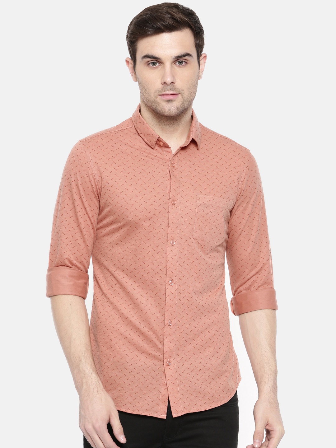 

The Indian Garage Co Men Orange Slim Fit Printed Casual Shirt