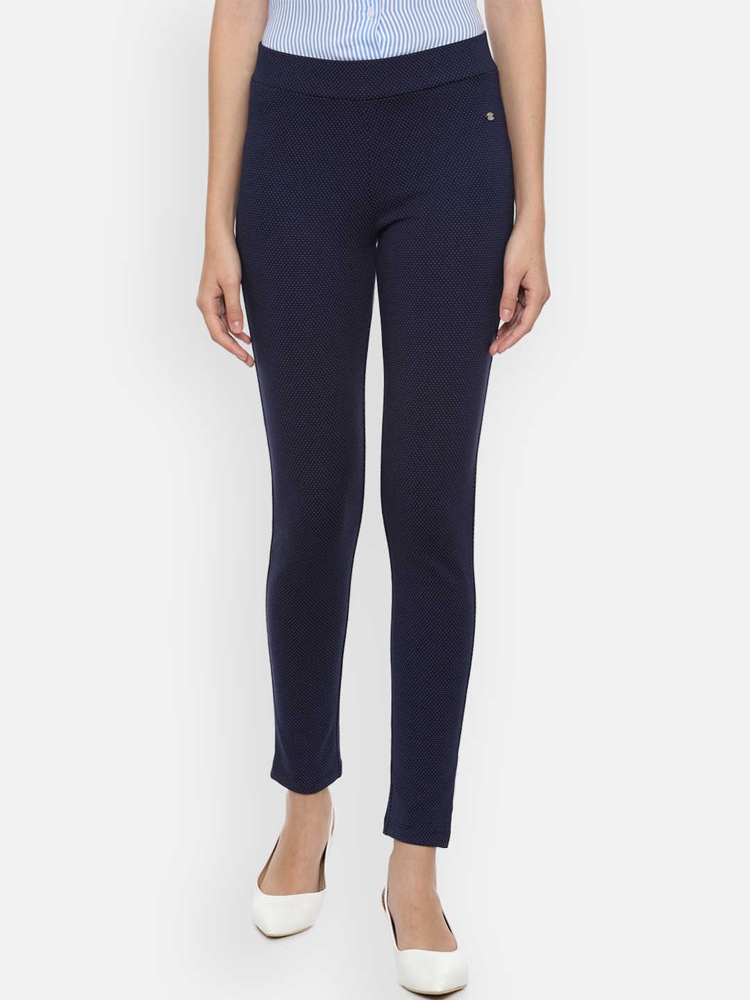 Allen Solly Woman Navy Blue Regular Fit Self Design Treggings