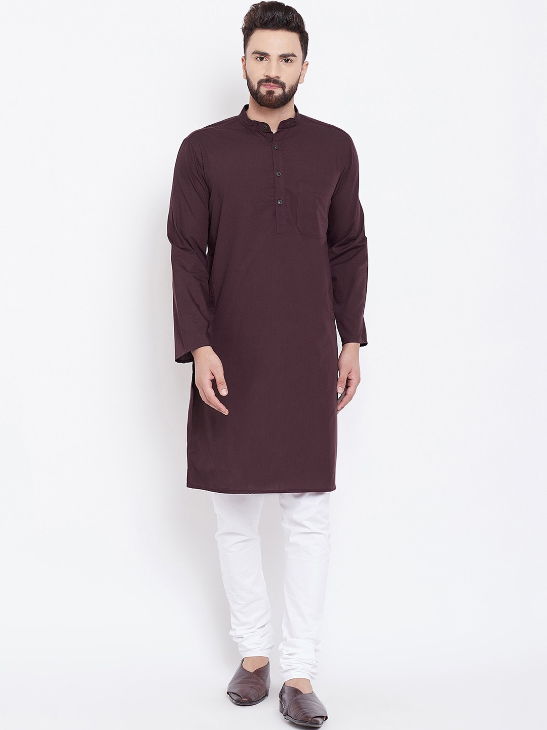 

even Men Maroon Solid Straight Kurta