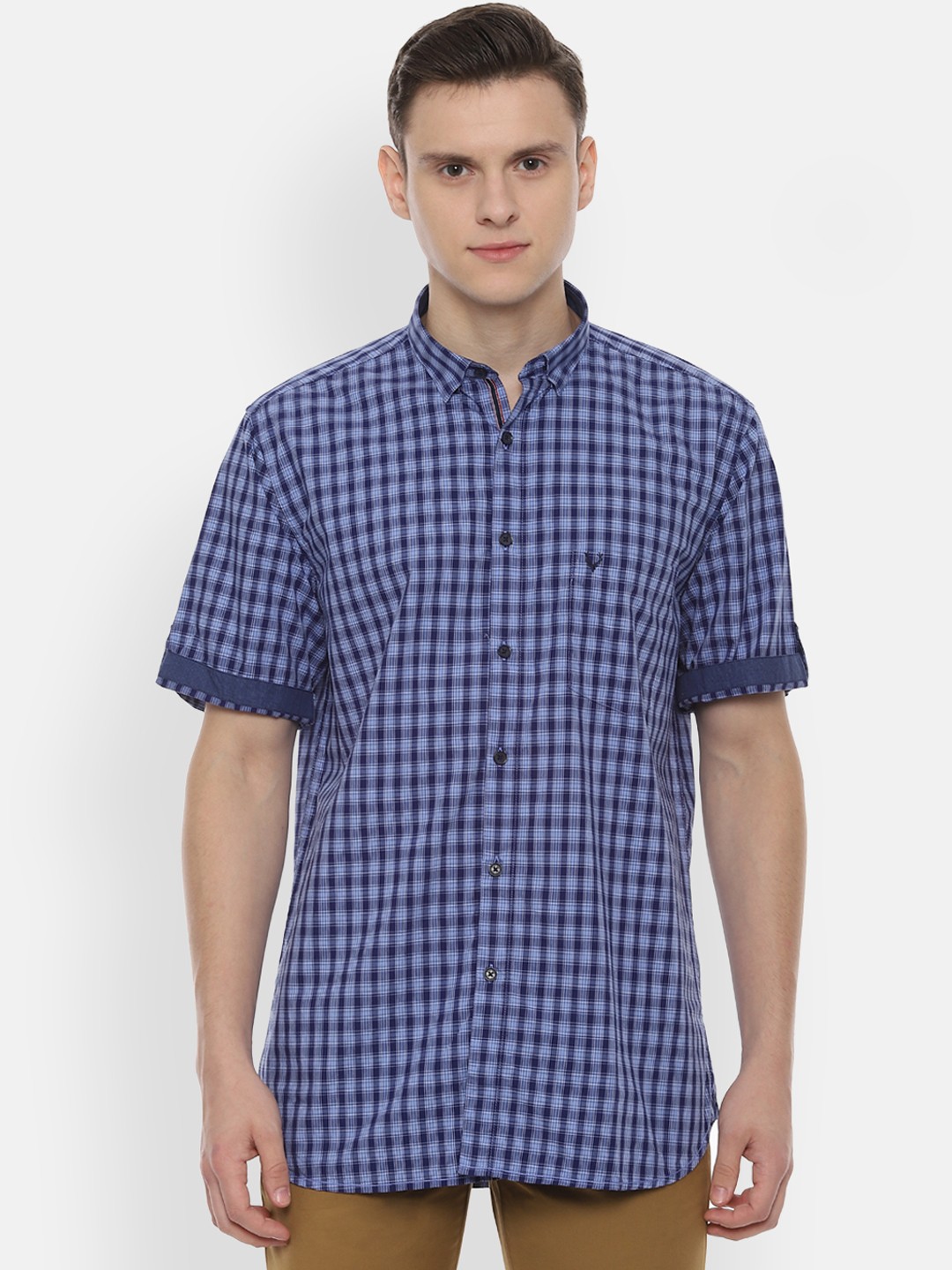

Allen Solly Men Navy Blue Slim Fit Checked Casual Shirt