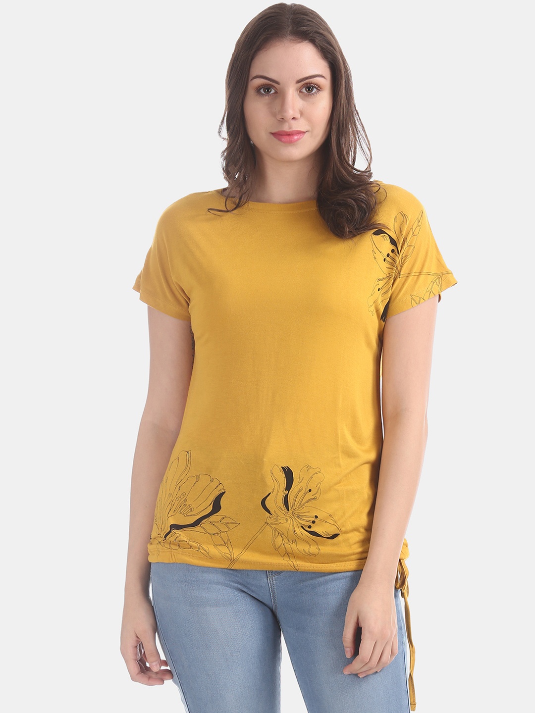 

Flying Machine Women Mustard Printed Top