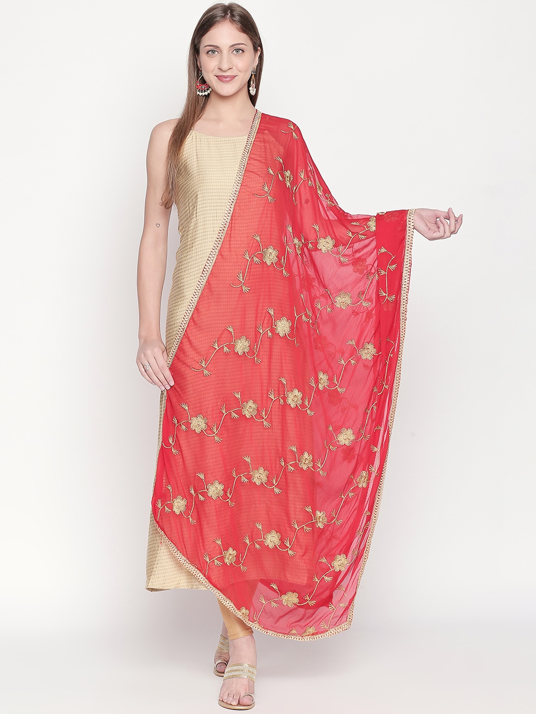 

Dupatta Bazaar Red & Gold-Coloured Embroidered Dupatta