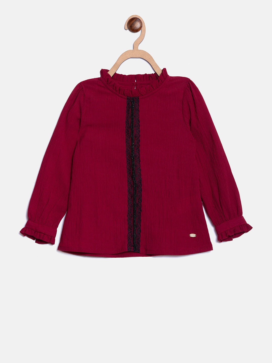 

ELLE Girls Maroon Solid A-Line Pure Cotton Top