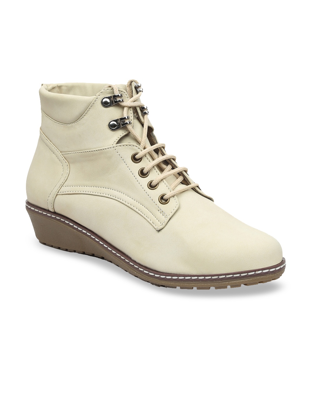 

VALIOSAA Women Cream-Coloured Solid Heeled Boots