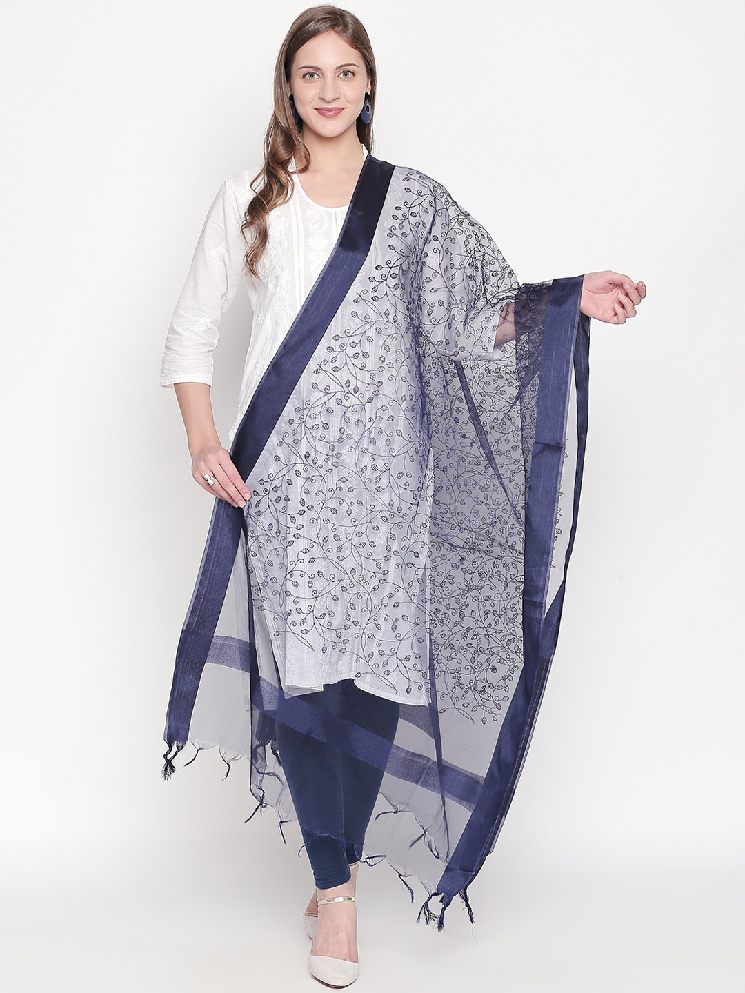 

Dupatta Bazaar Navy Blue Embroidered Dupatta