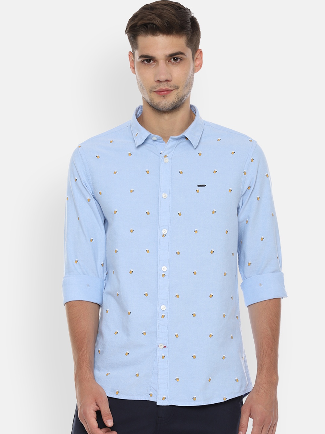 

People Men Blue Regular Fit Printed Casual Shirt
