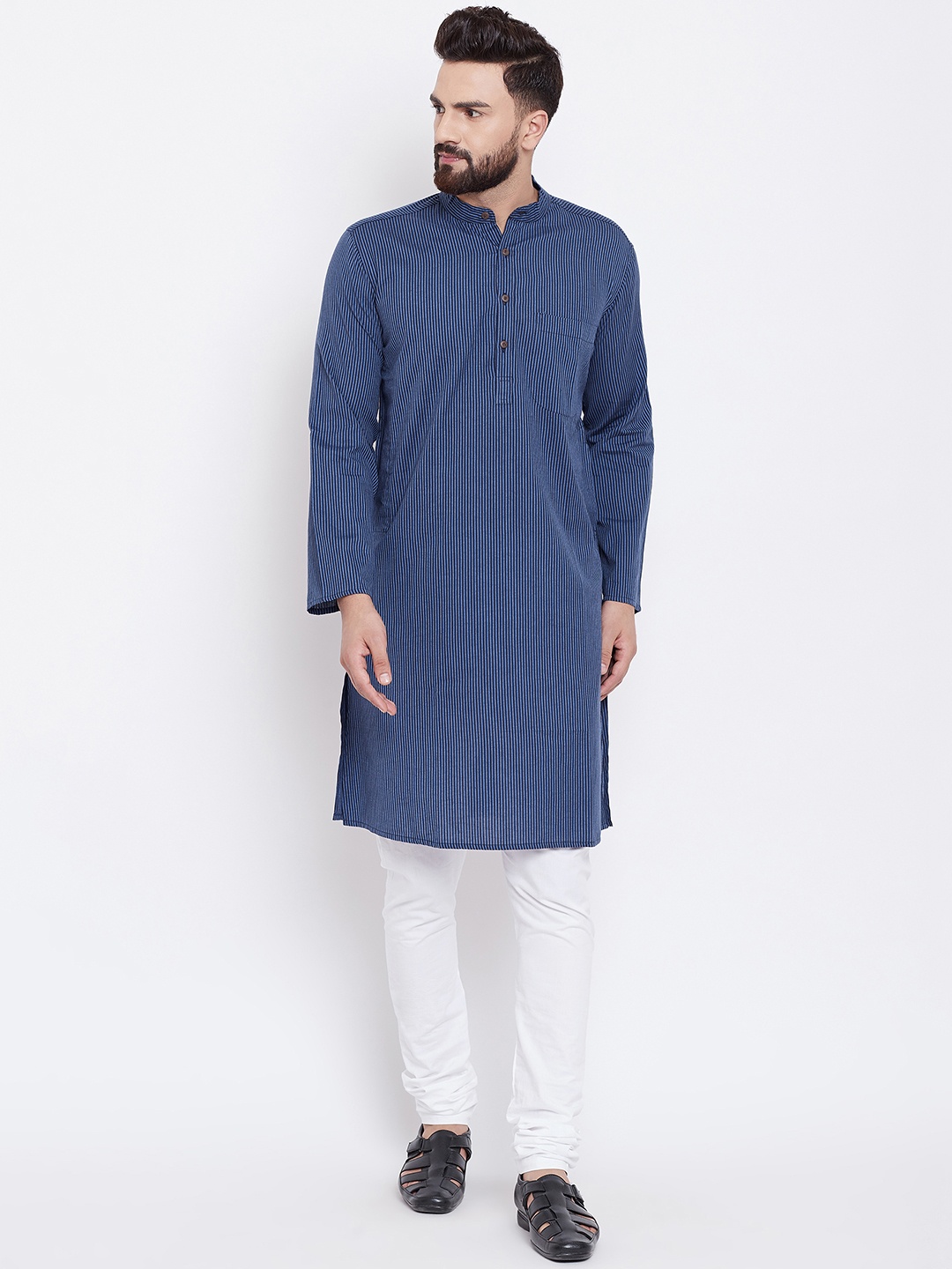 

even Men Blue Striped Straight Kurta