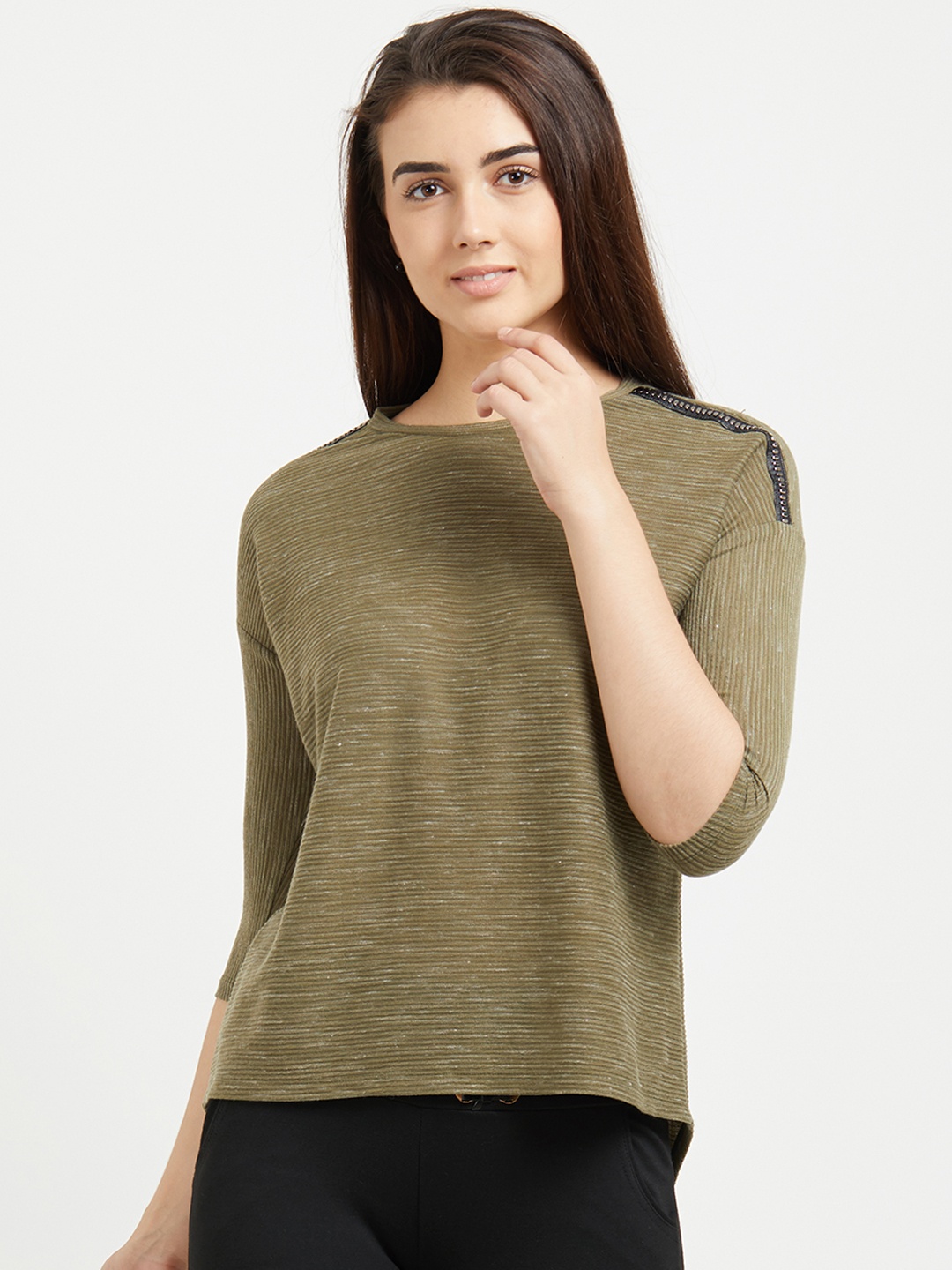 

109F Women Olive Green Solid Top
