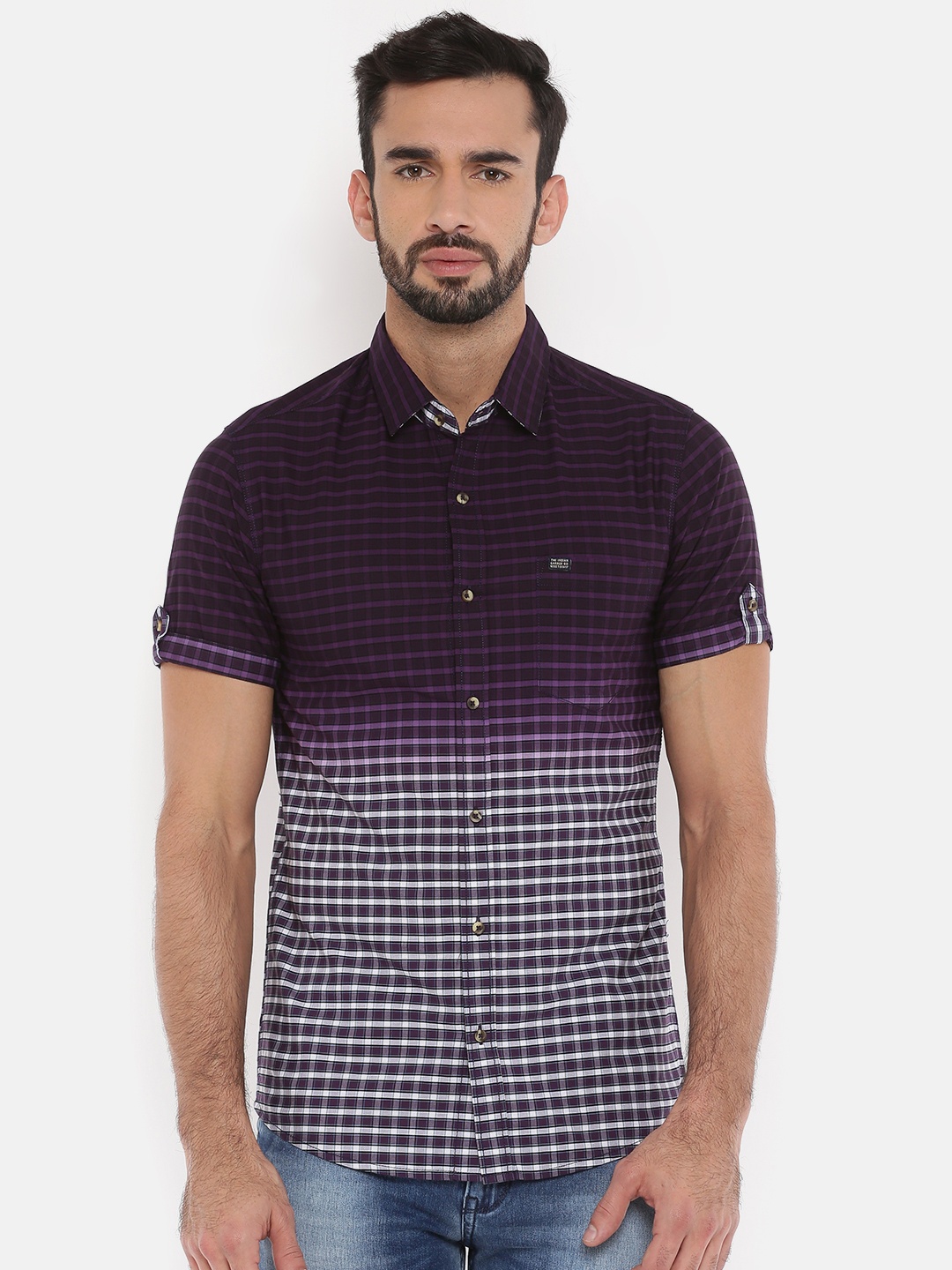 

The Indian Garage Co Men Purple & White Slim Fit Checked Casual Shirt