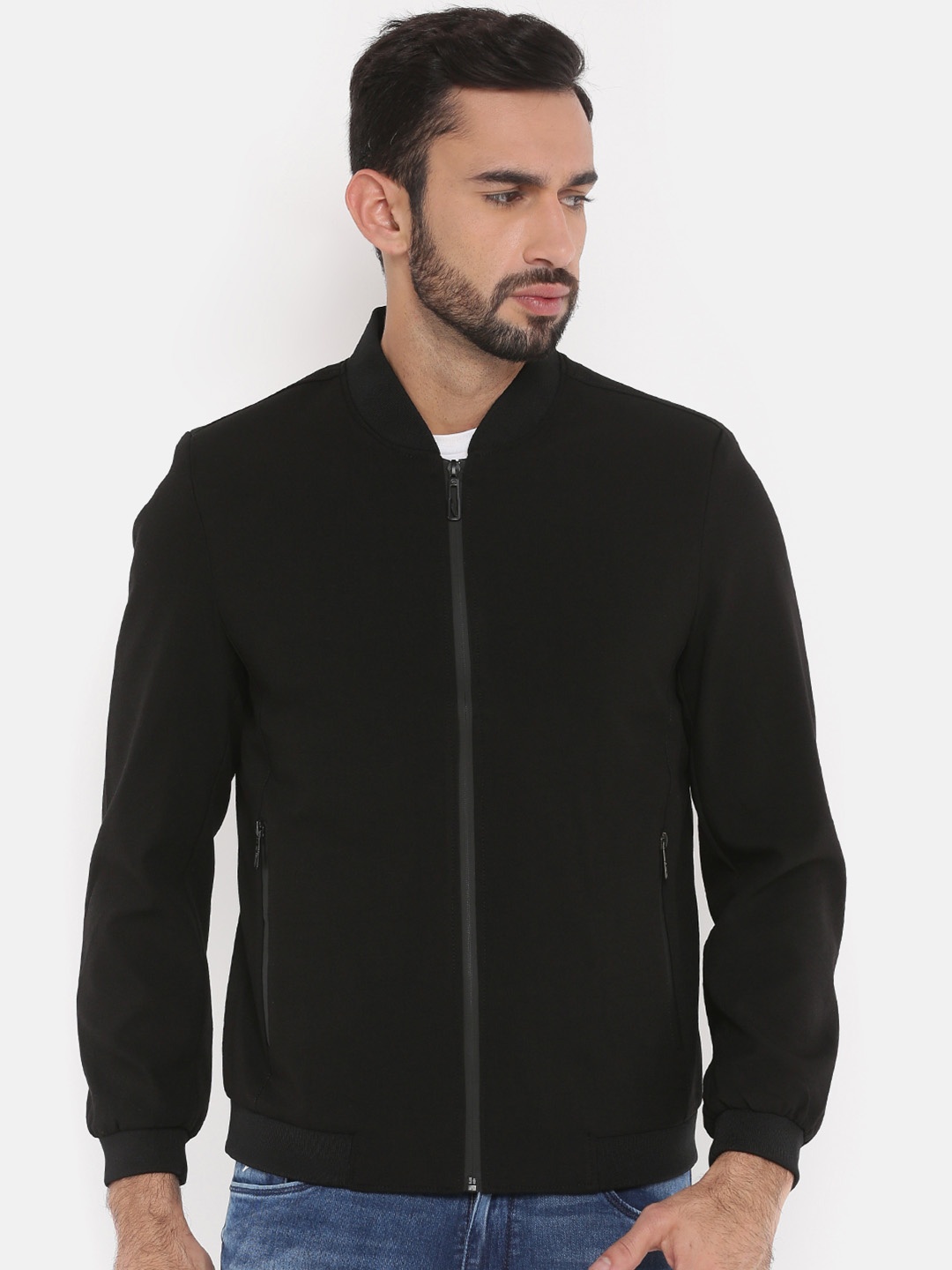 

The Indian Garage Co Men Black Solid Bomber Jacket