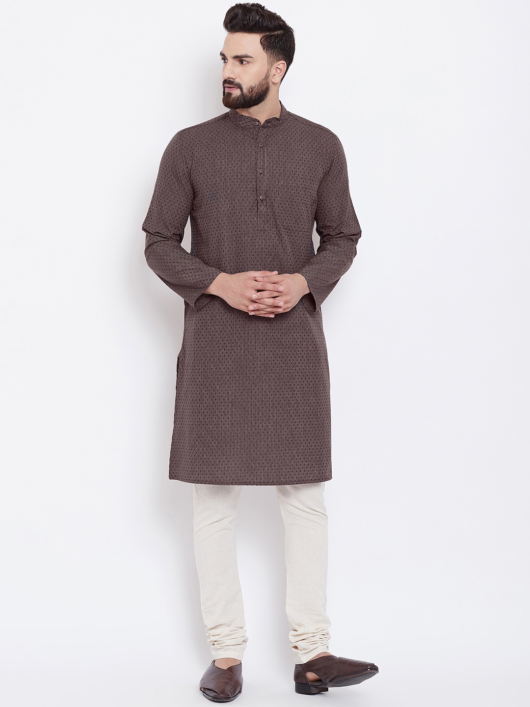 

even Men Brown Woven Design Straight Kurta