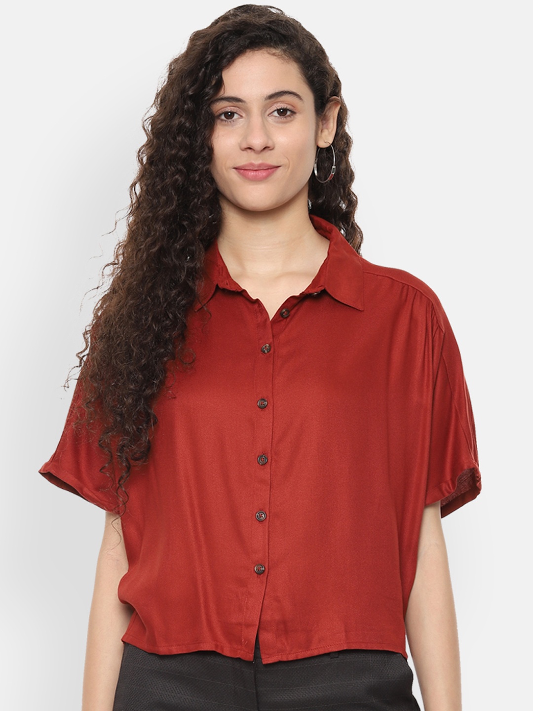 

People Women Red Regular Fit Solid Casual Shirt