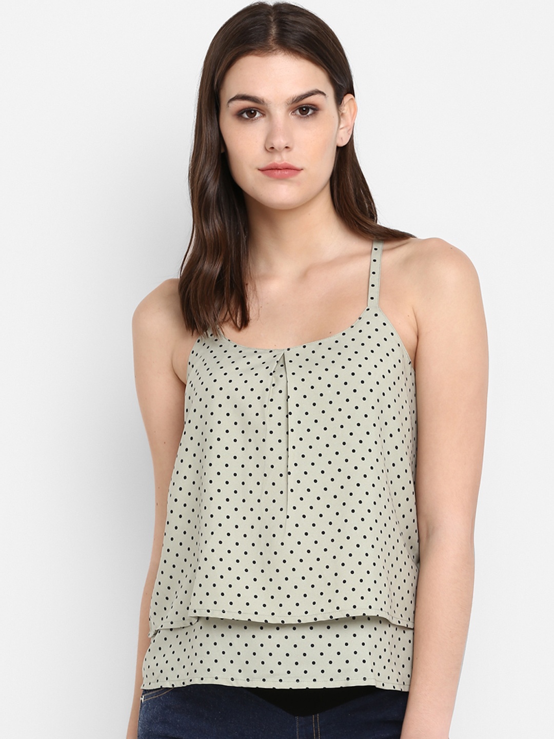 

Indietoga Women Green Polka Dot Tiered Top
