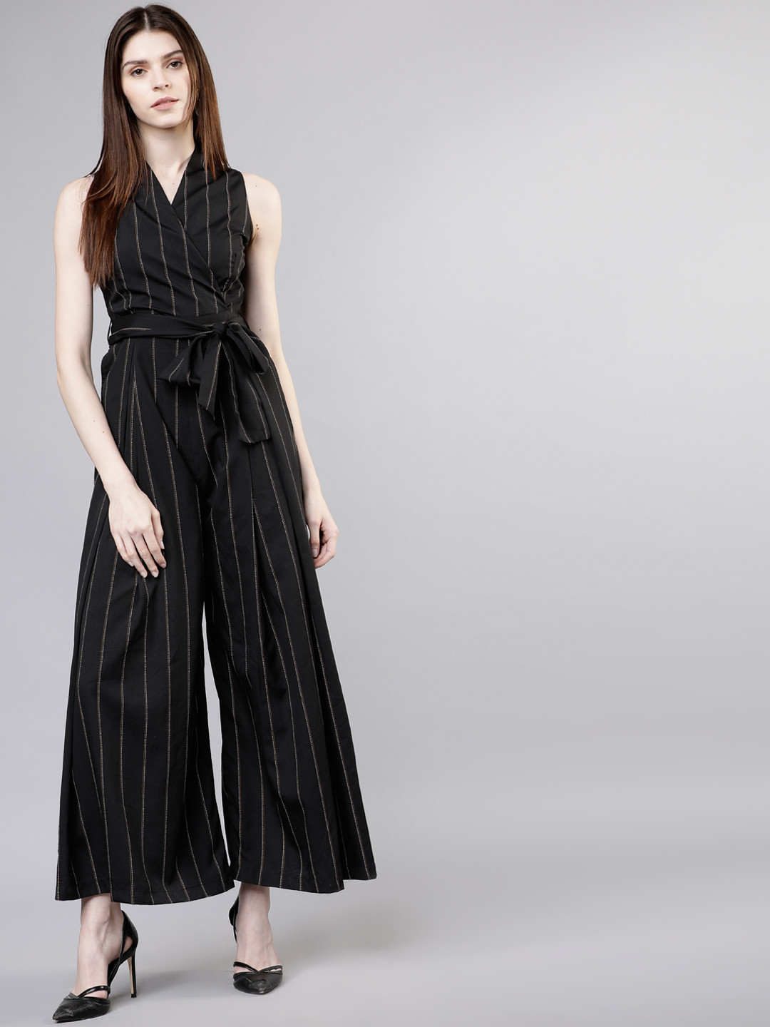 

Tokyo Talkies Women Black Striped Basic Jumpsuit