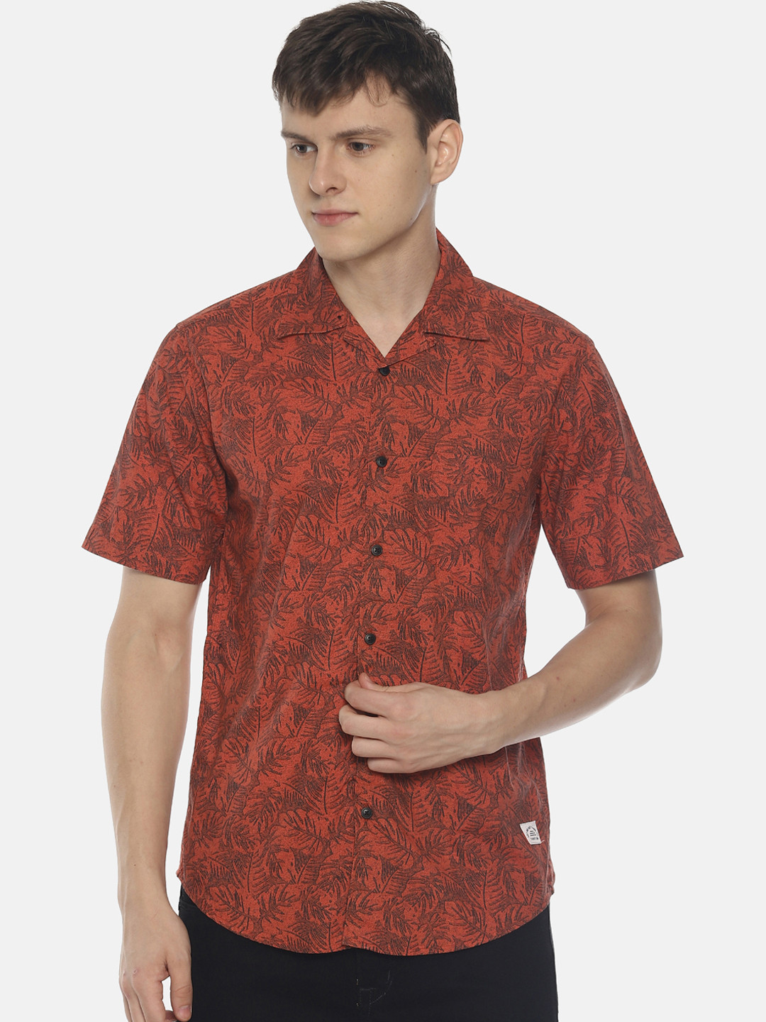 

Bene Kleed Men Rust Red Slim Fit Printed Casual Shirt