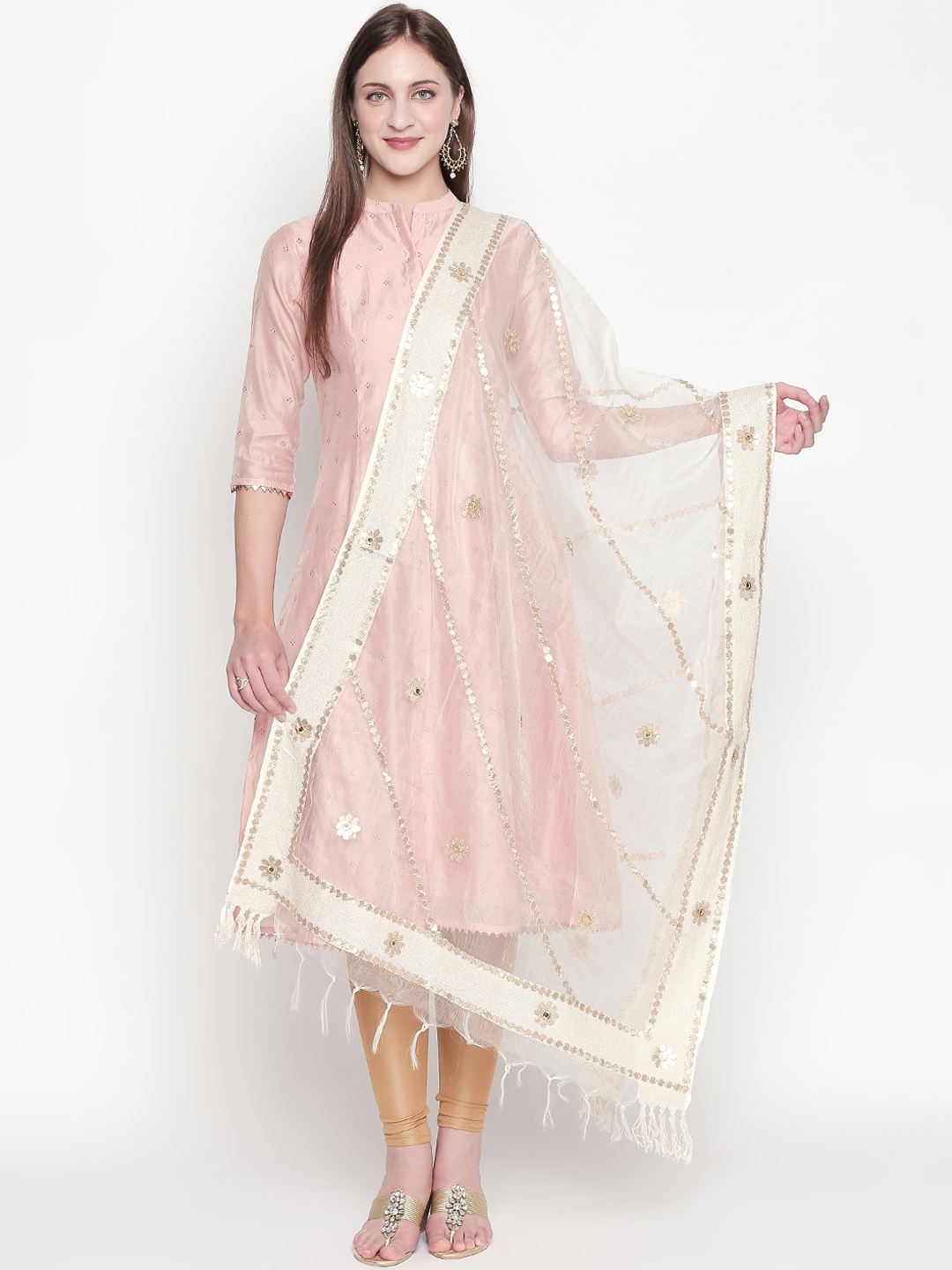 

Dupatta Bazaar White Gota Patti Embroidered Dupatta