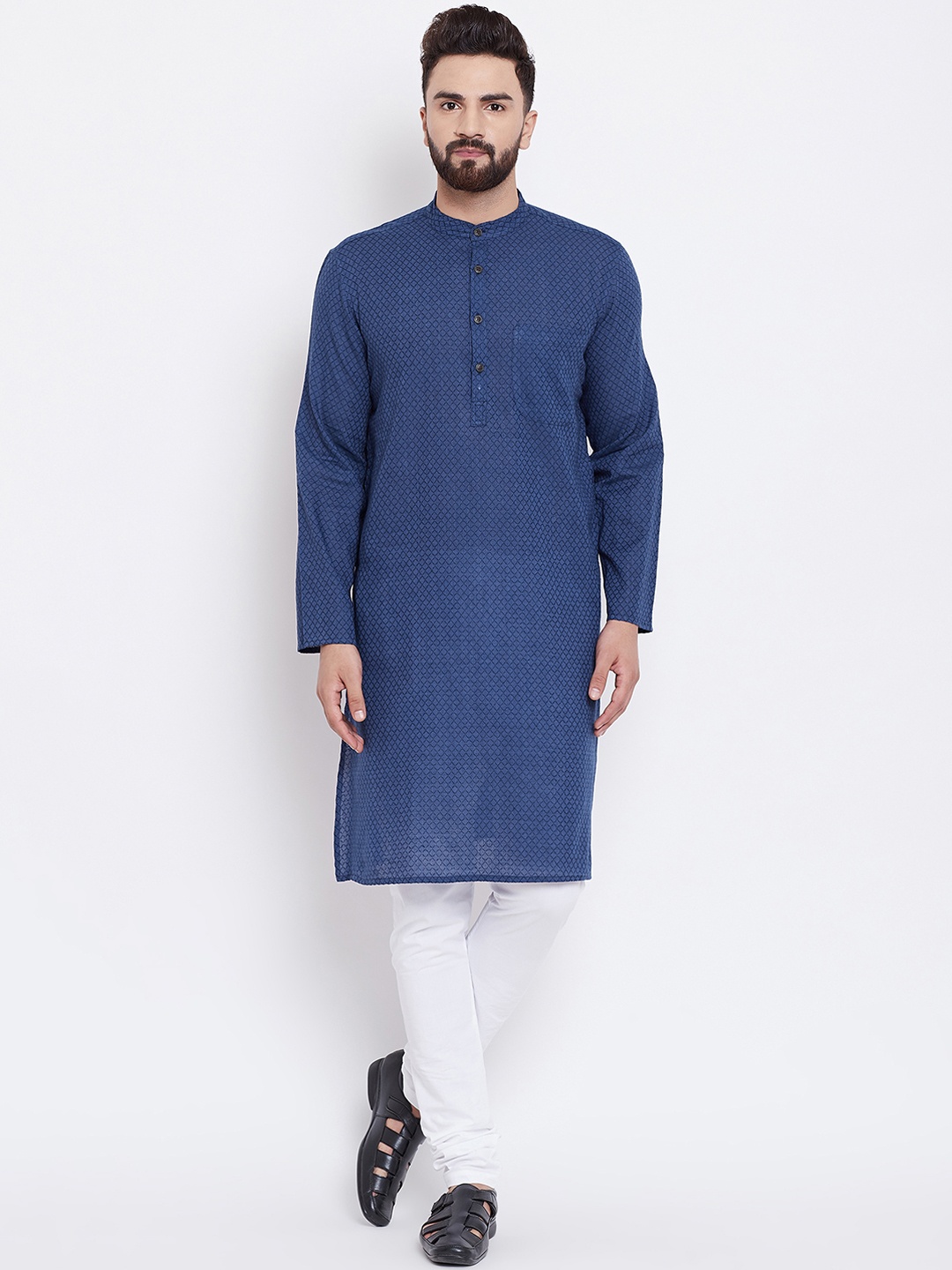 

even Men Blue Woven Design Straight Kurta