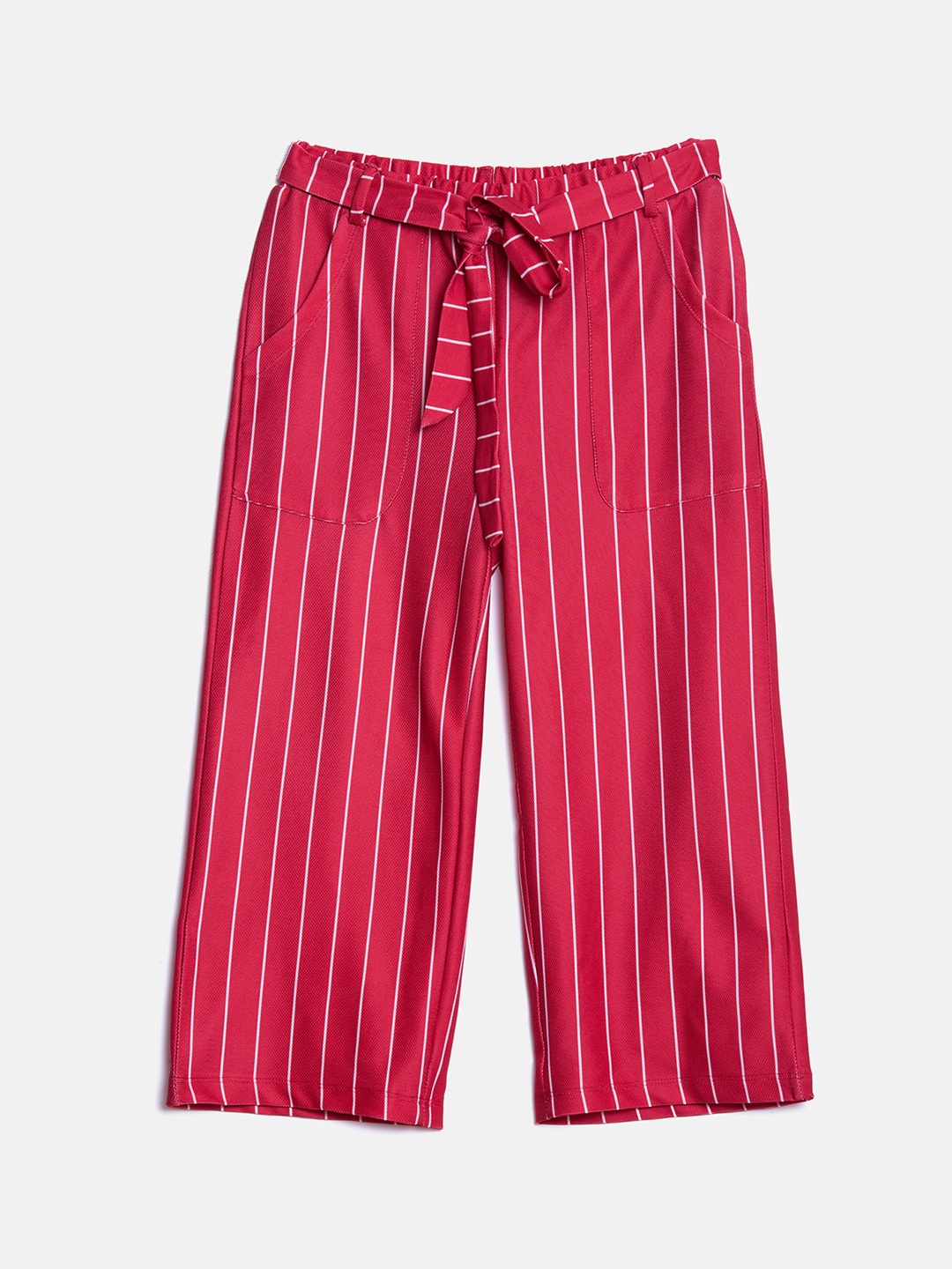 

ELLE Girls Red & White Regular Fit Striped Parallel Trousers