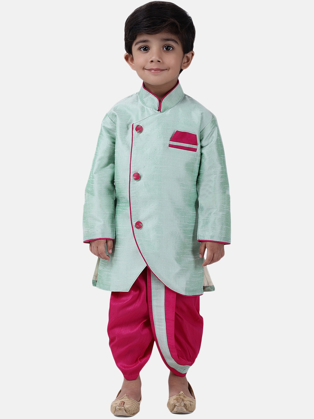 

BownBee Boys Green & Pink Solid Kurta with Dhoti Pants