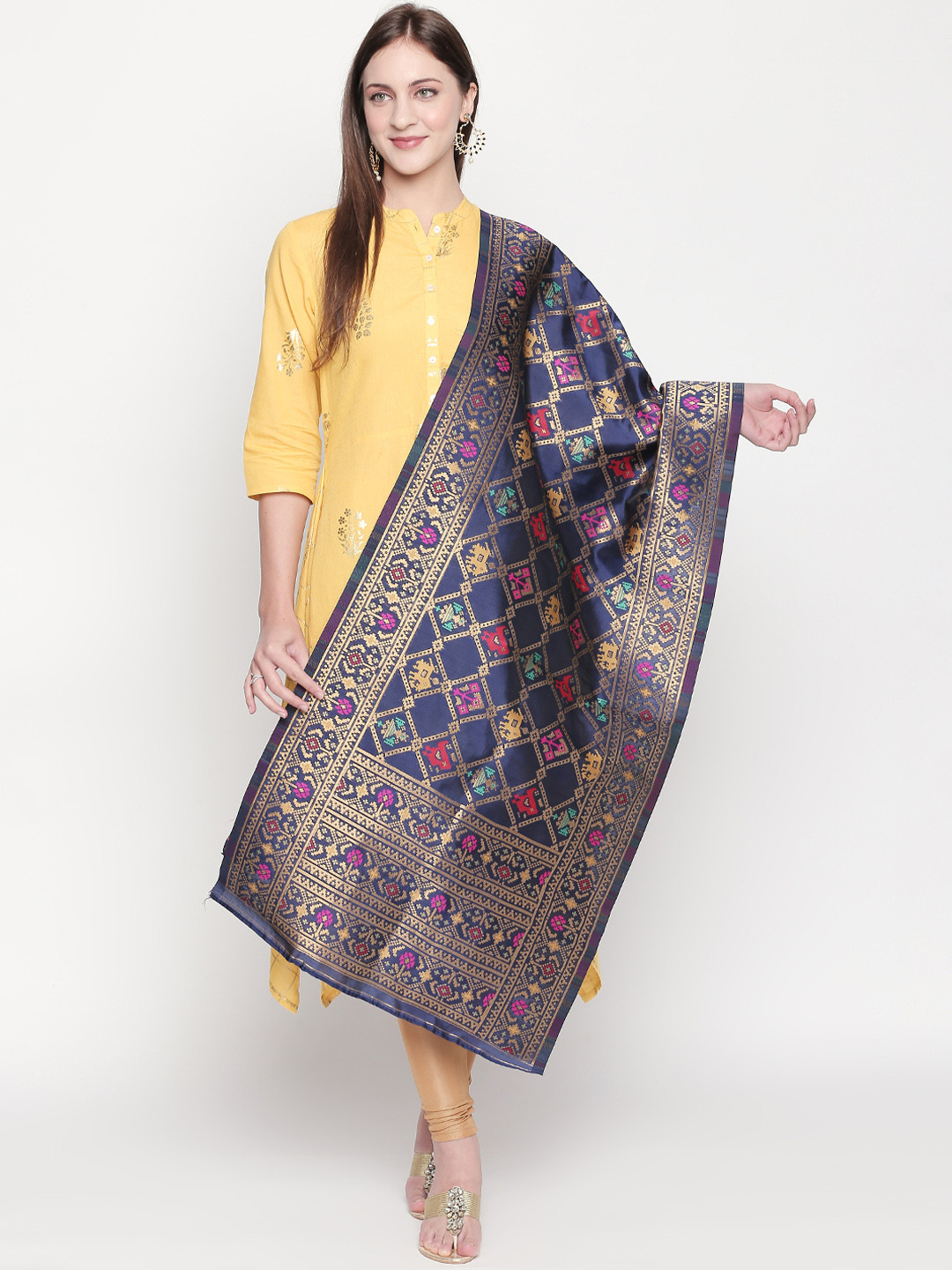 

Dupatta Bazaar Blue & Gold-Toned Woven Design Dupatta