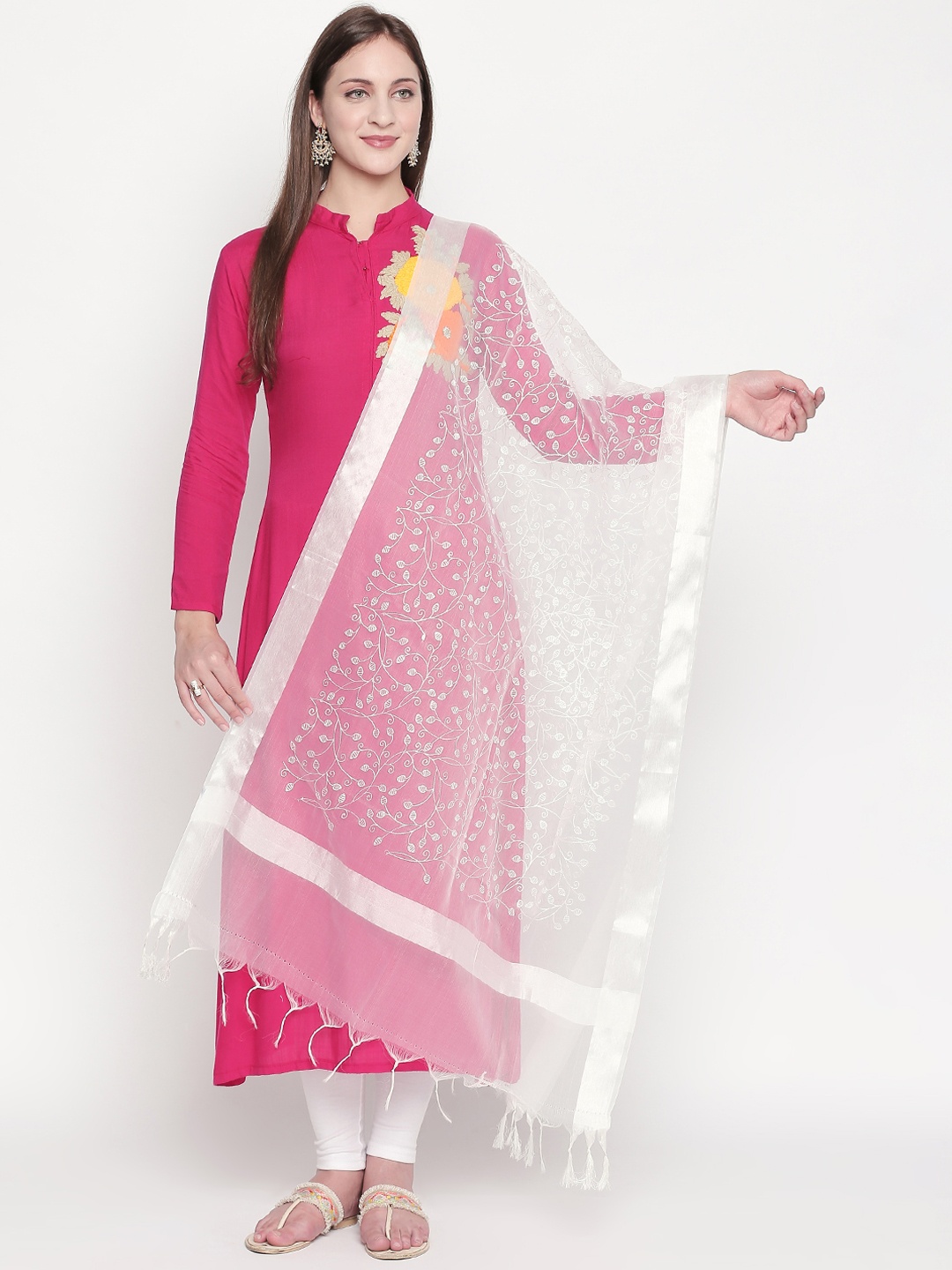 

Dupatta Bazaar White Embroidered Dupatta