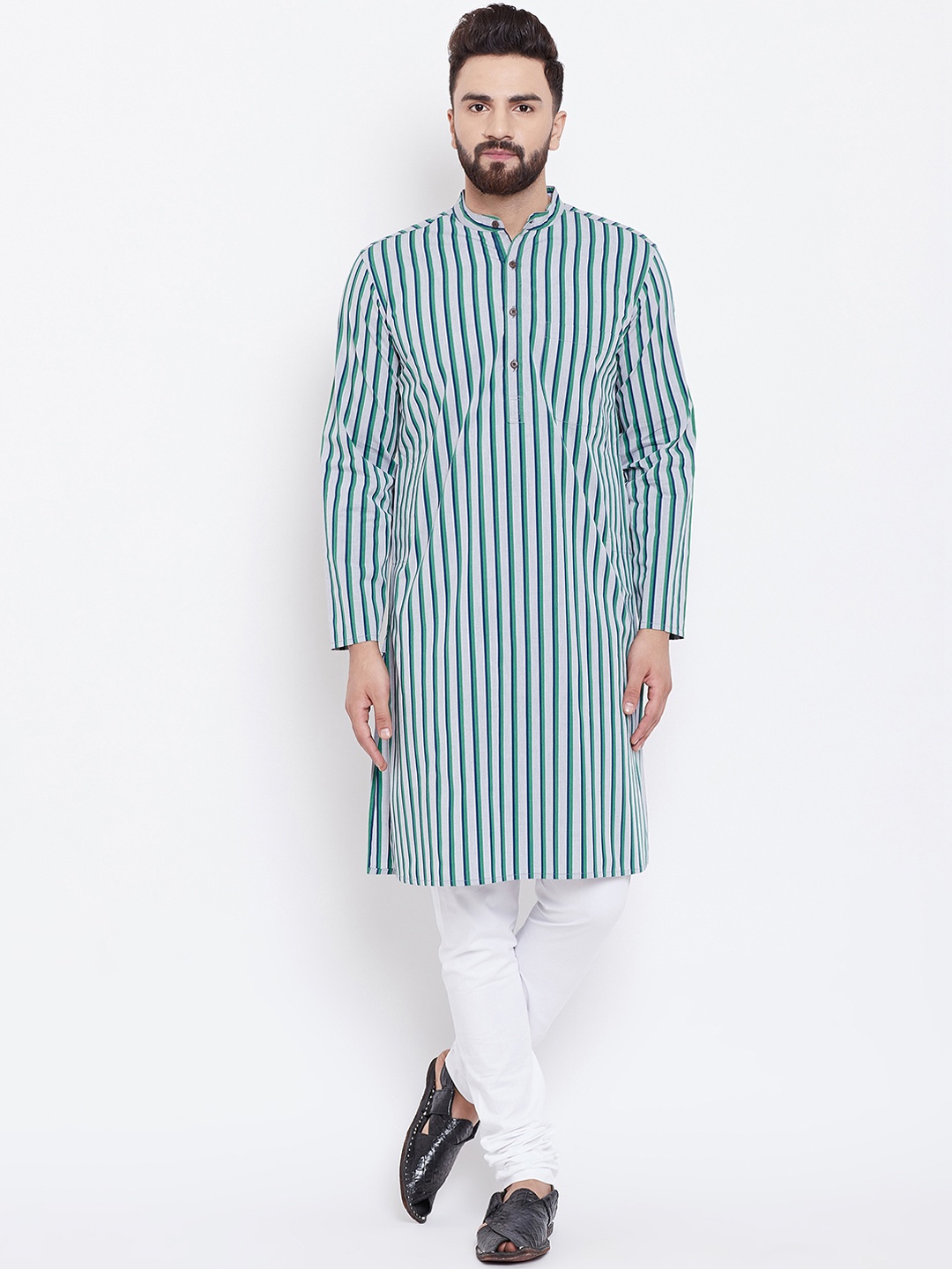 

even Men Grey Striped Straight Kurta