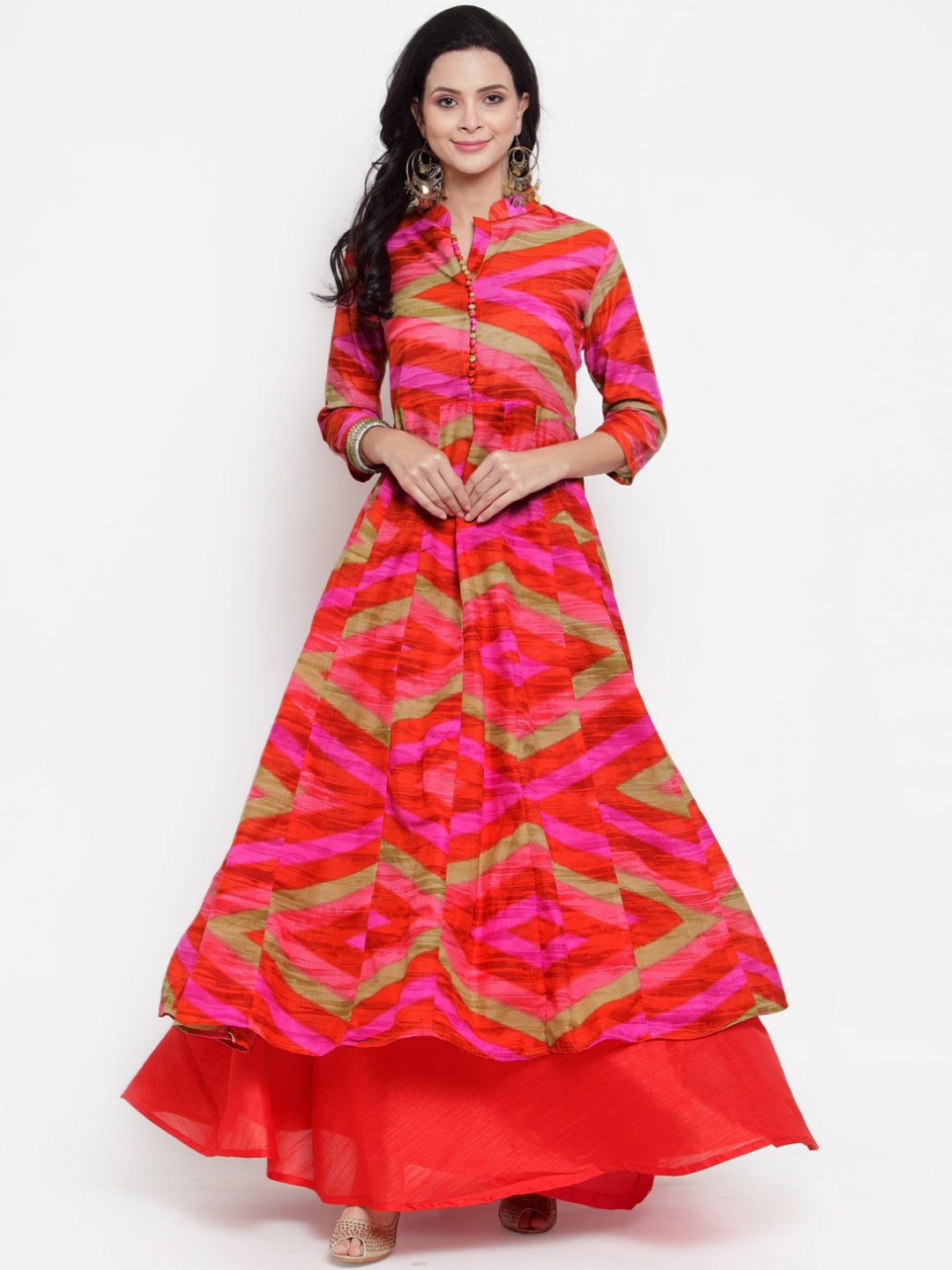 

Get Glamr Women Multicoloured Printed Anarkali Layered Kurta Dress, Multi