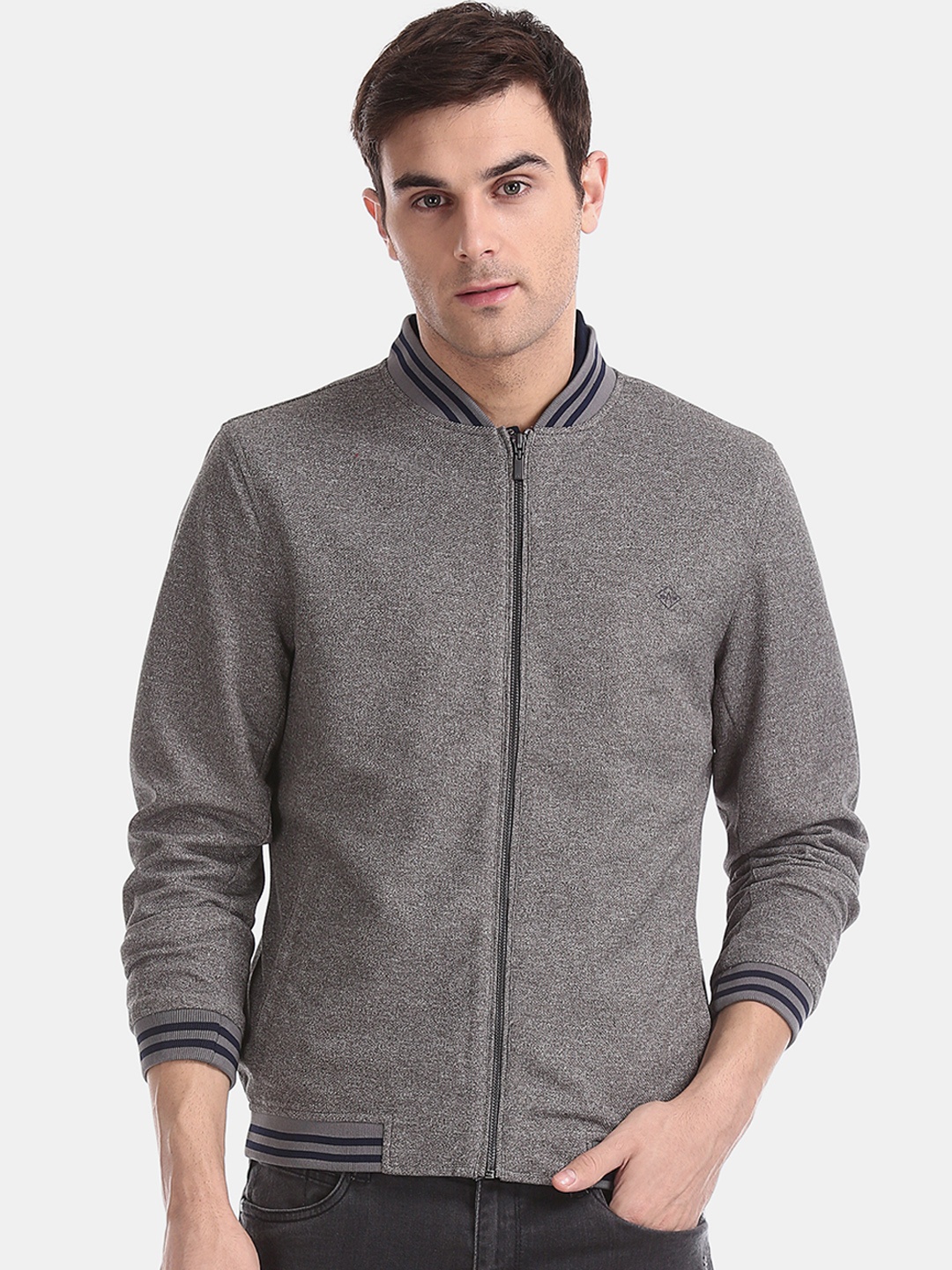 

Arrow Sport Men Grey Solid Bomber Jacket