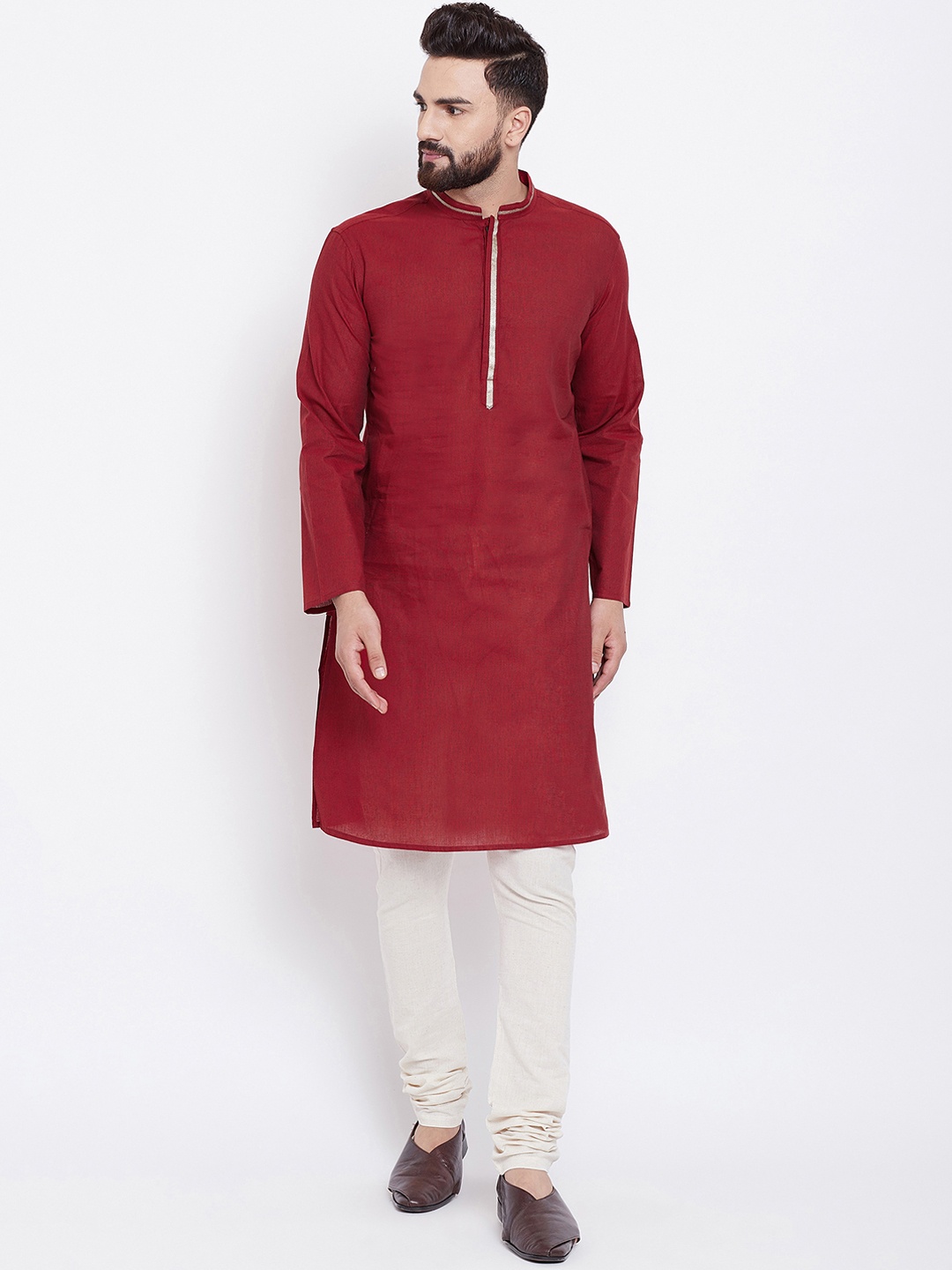 

even Men Maroon Solid Straight Kurta