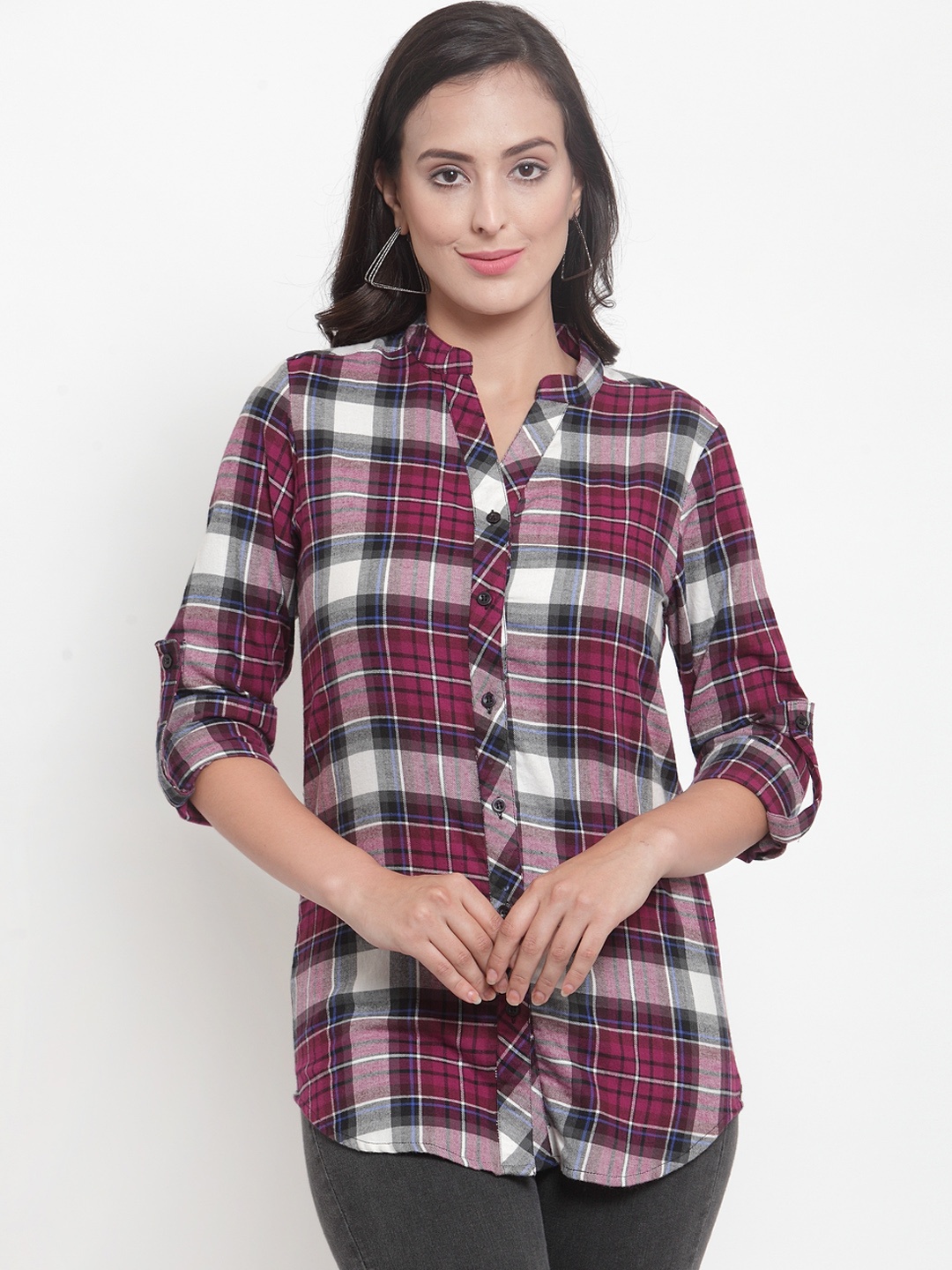 

Purple State Women Purple & White Slim Fit Checked Casual Shirt, Burgundy