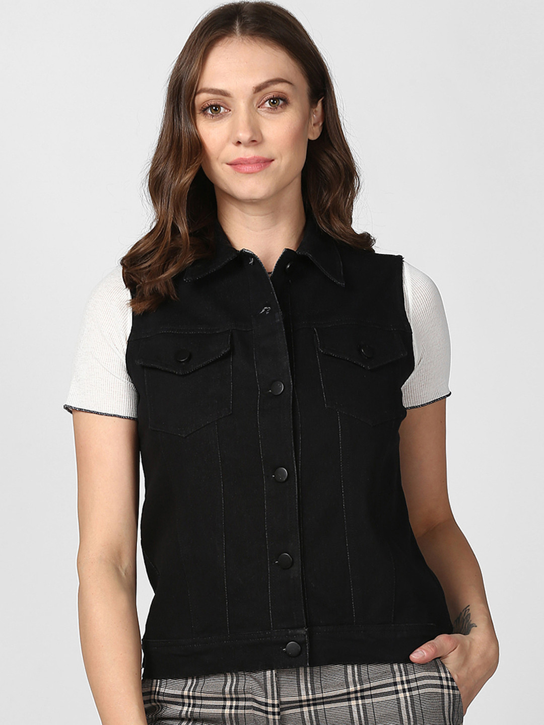 

StyleStone Women Black Solid Denim Jacket
