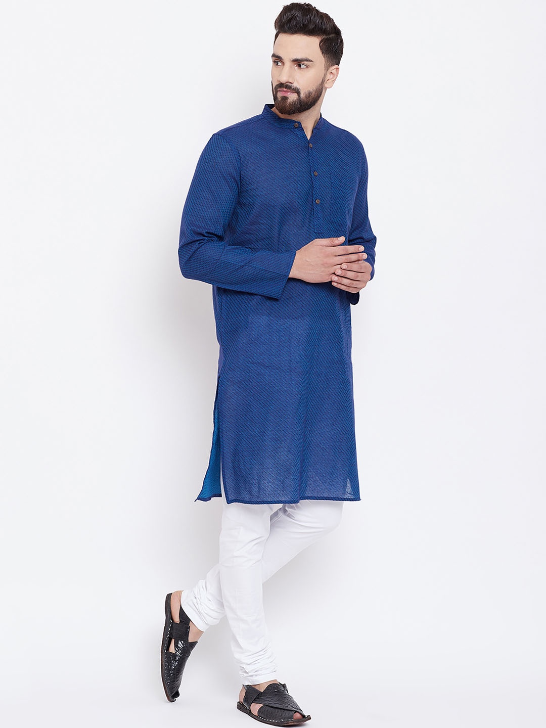 

even Men Blue Woven Design Straight Kurta