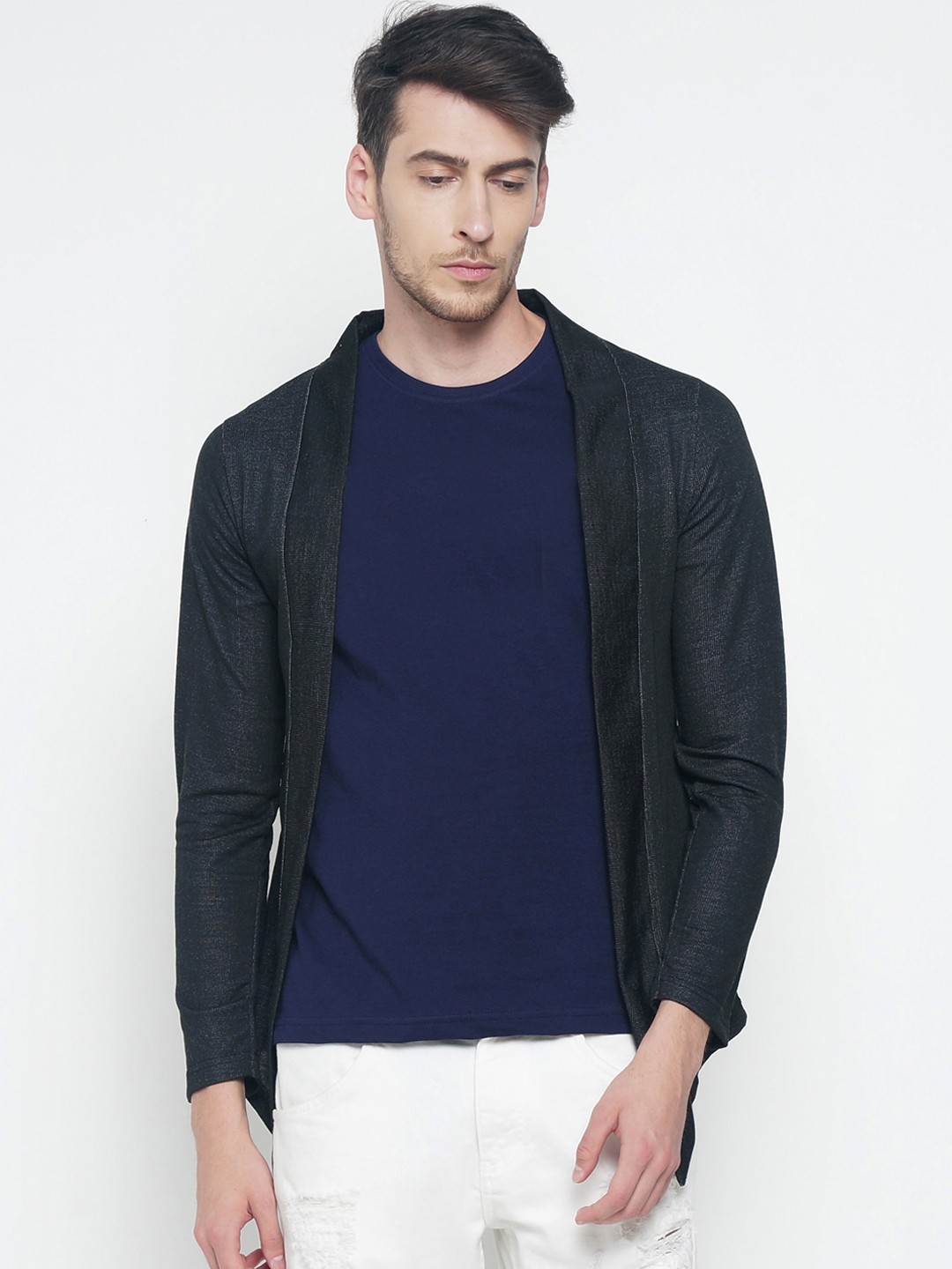 

The Indian Garage Co Men Black Solid Open Front Shrug