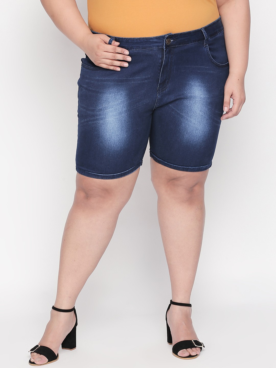 

ZUSH Plus Size Women Blue Solid Regular Fit Denim Shorts