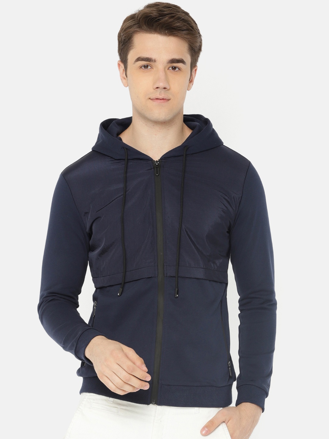 

The Indian Garage Co Men Navy Blue Solid Hooded Sweatshirt